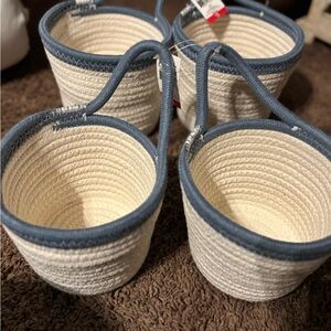 Set of 4 Cream and Blue Woven Baskets